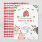 Farm Animals Boy Red Gingham Barnyard Birthday Kaart (Voorkant / Achterkant)
