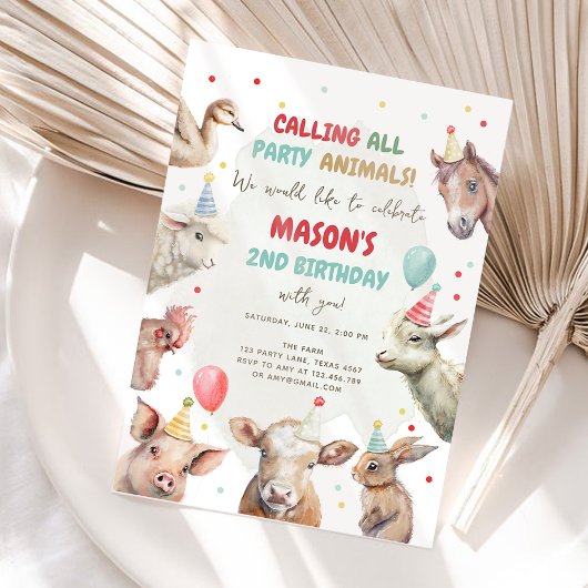 Farm Animals Boy Roeping Party Animals Kaart