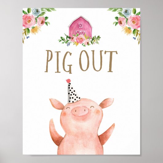 Farm Animals Buffet Girl Birthday Pink Poster (Voorkant)