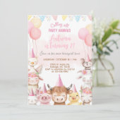 Farm animals close-up girl birthday invitation. kaart (Staand voorkant)