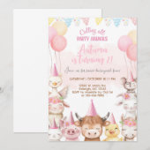 Farm animals close-up girl birthday invitation. kaart (Voorkant / Achterkant)