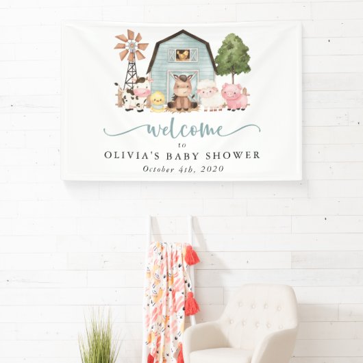 Farm Animals, Cute Animals, Baby Shower Welcome Spandoek (Insitu)