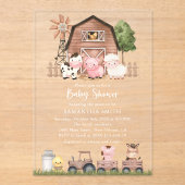 Farm Animals, Cute Animals, Barn, Baby Shower Acryl Uitnodigingen (Voorkant)