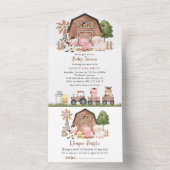 Farm Animals, Cute Animals, Barn, Baby Shower All In One Uitnodiging (Binnen)
