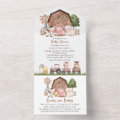 Farm Animals, Cute Animals, Barn, Baby Shower All In One Uitnodiging (Binnen)