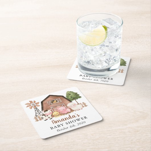 Farm Animals, Cute Animals, Barn, Baby Shower Kartonnen Onderzetters (Insitu)