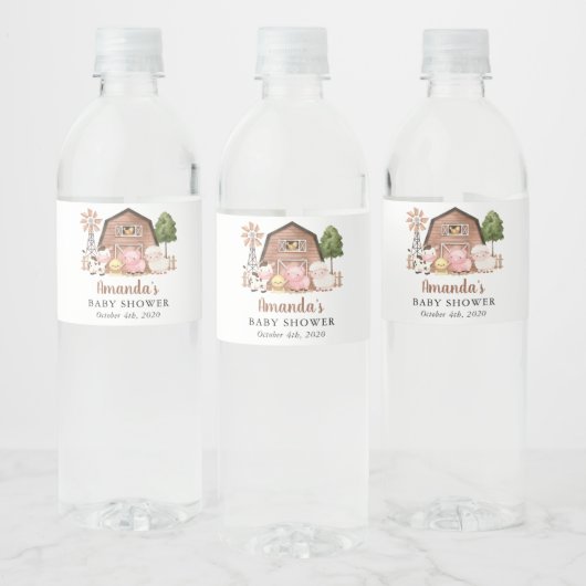 Farm Animals, Cute Animals, Barn, Baby Shower Waterfles Etiket (Flessen)