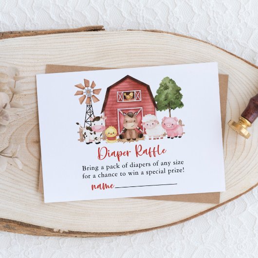 Farm Animals, Cute Animals, Barn, Diaper Raffle Informatiekaartje
