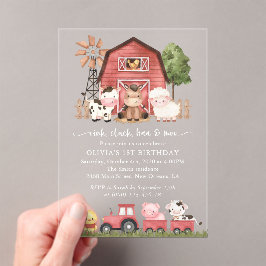 Farm Animals, Cute Animals, Barn, First Birthday Acryl Uitnodigingen