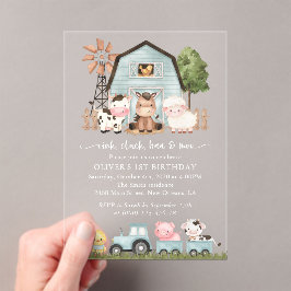 Farm Animals, Cute Animals, Barn, First Birthday Acryl Uitnodigingen