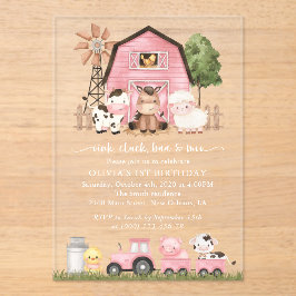 Farm Animals, Cute Animals, Barn, First Birthday Acryl Uitnodigingen