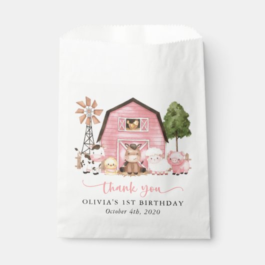 Farm Animals, Cute Animals, Barn, First Birthday Bedankzakje (Voorkant)