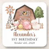 Farm Animals, Cute Animals, Barn, First Birthday Bier Onderzetter (Voorkant)
