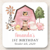 Farm Animals, Cute Animals, Barn, First Birthday Bier Onderzetter (Voorkant)