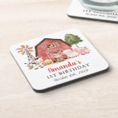 Farm Animals, Cute Animals, Barn, First Birthday Bier Onderzetter (Linkerzijde)