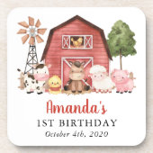 Farm Animals, Cute Animals, Barn, First Birthday Bier Onderzetter (Voorkant)