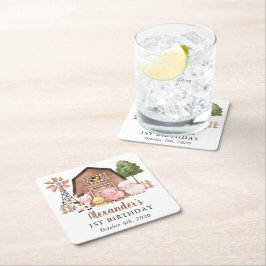 Farm Animals, Cute Animals, Barn, First Birthday Kartonnen Onderzetters