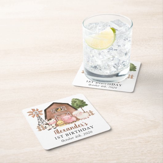 Farm Animals, Cute Animals, Barn, First Birthday Kartonnen Onderzetters (Insitu)