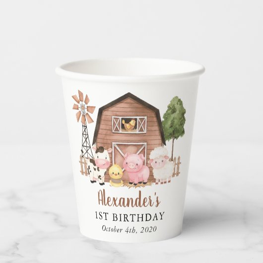 Farm Animals, Cute Animals, Barn, First Birthday Papieren Bekers (Voorkant)