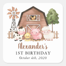 Farm Animals, Cute Animals, Barn, First Birthday Vierkante Sticker