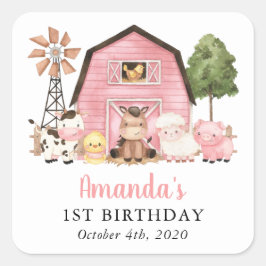 Farm Animals, Cute Animals, Barn, First Birthday Vierkante Sticker