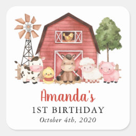 Farm Animals, Cute Animals, Barn, First Birthday Vierkante Sticker