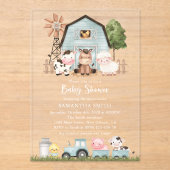 Farm Animals, Cute Animals, Blue Barn, Baby Shower Acryl Uitnodigingen (Voorkant)