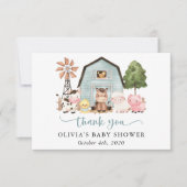 Farm Animals, Cute Animals, Blue Barn, Baby Shower Bedankkaart (Voorkant)