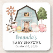 Farm Animals, Cute Animals, Blue Barn, Baby Shower Bier Onderzetter (Voorkant)