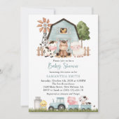 Farm Animals, Cute Animals, Blue Barn, Baby Shower Kaart (Voorkant)