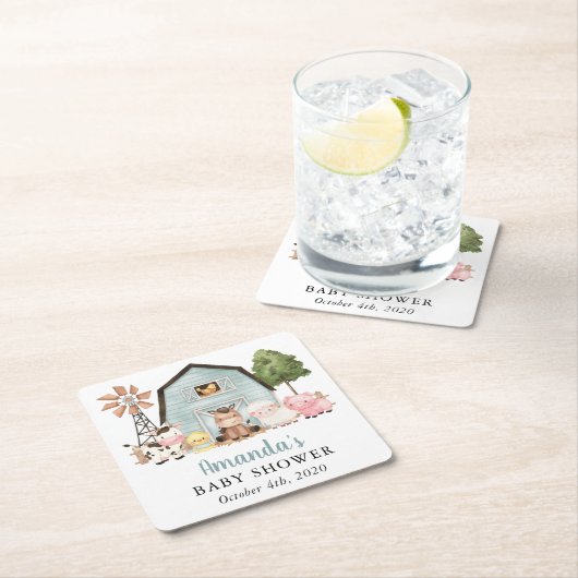 Farm Animals, Cute Animals, Blue Barn, Baby Shower Kartonnen Onderzetters (Insitu)