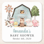 Farm Animals, Cute Animals, Blue Barn, Baby Shower Kartonnen Onderzetters (Voorkant)