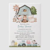 Farm Animals, Cute Animals, Blue Barn, Baby Shower Vellum Uitnodigingen (Voorkant)