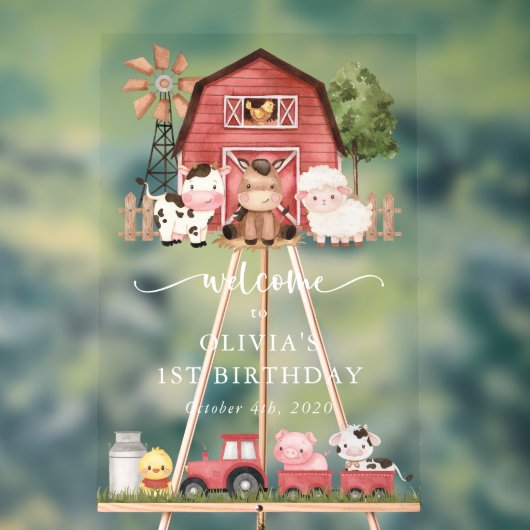 Farm Animals, Cute Animals, First Birthday Welcome Acryl Bord (Neutraal)