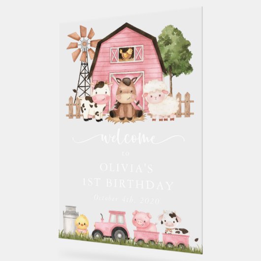 Farm Animals, Cute Animals, First Birthday Welcome Acryl Bord (Hoek)