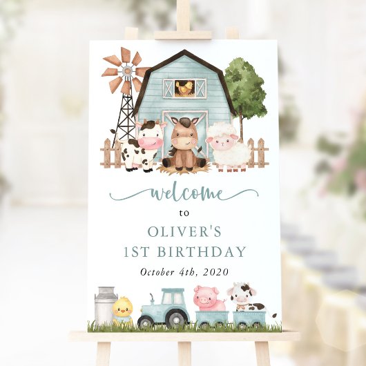Farm Animals, Cute Animals, First Birthday Welcome Poster