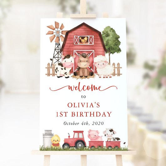 Farm Animals, Cute Animals, First Birthday Welcome Poster