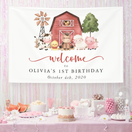 Farm Animals, Cute Animals, First Birthday Welcome Spandoek (Feest)