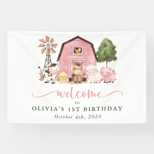 Farm Animals, Cute Animals, First Birthday Welcome Spandoek (Horizontaal)