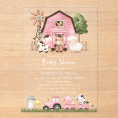 Farm Animals, Cute Animals, Pink Barn, Baby Shower Acryl Uitnodigingen (Voorkant)