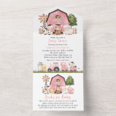 Farm Animals, Cute Animals, Pink Barn, Baby Shower All In One Uitnodiging (Binnen)