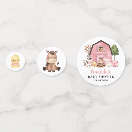 Farm Animals, Cute Animals, Pink Barn, Baby Shower Confetti (Achterkanten)