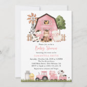 Farm Animals, Cute Animals, Pink Barn, Baby Shower Kaart (Voorkant)