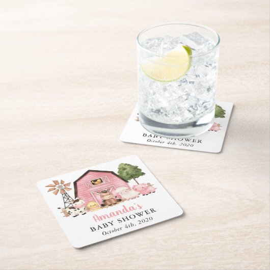 Farm Animals, Cute Animals, Pink Barn, Baby Shower Kartonnen Onderzetters (Insitu)