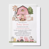 Farm Animals, Cute Animals, Pink Barn, Baby Shower Vellum Uitnodigingen (Offset)