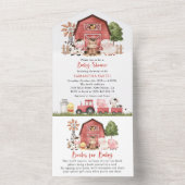 Farm Animals, Cute Animals, Red Barn, Baby Shower All In One Uitnodiging (Binnen)