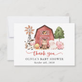 Farm Animals, Cute Animals, Red Barn, Baby Shower Bedankkaart (Voorkant)