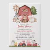 Farm Animals, Cute Animals, Red Barn, Baby Shower Vellum Uitnodigingen (Voorkant)