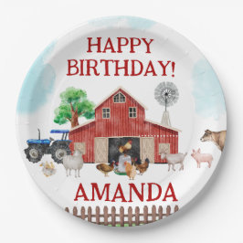 Farm Animals Cute Red Barnyard Boerderij Ballon Papieren Bordje