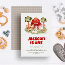 Farm Animals Cute Waterverf Boy 1st Birthday